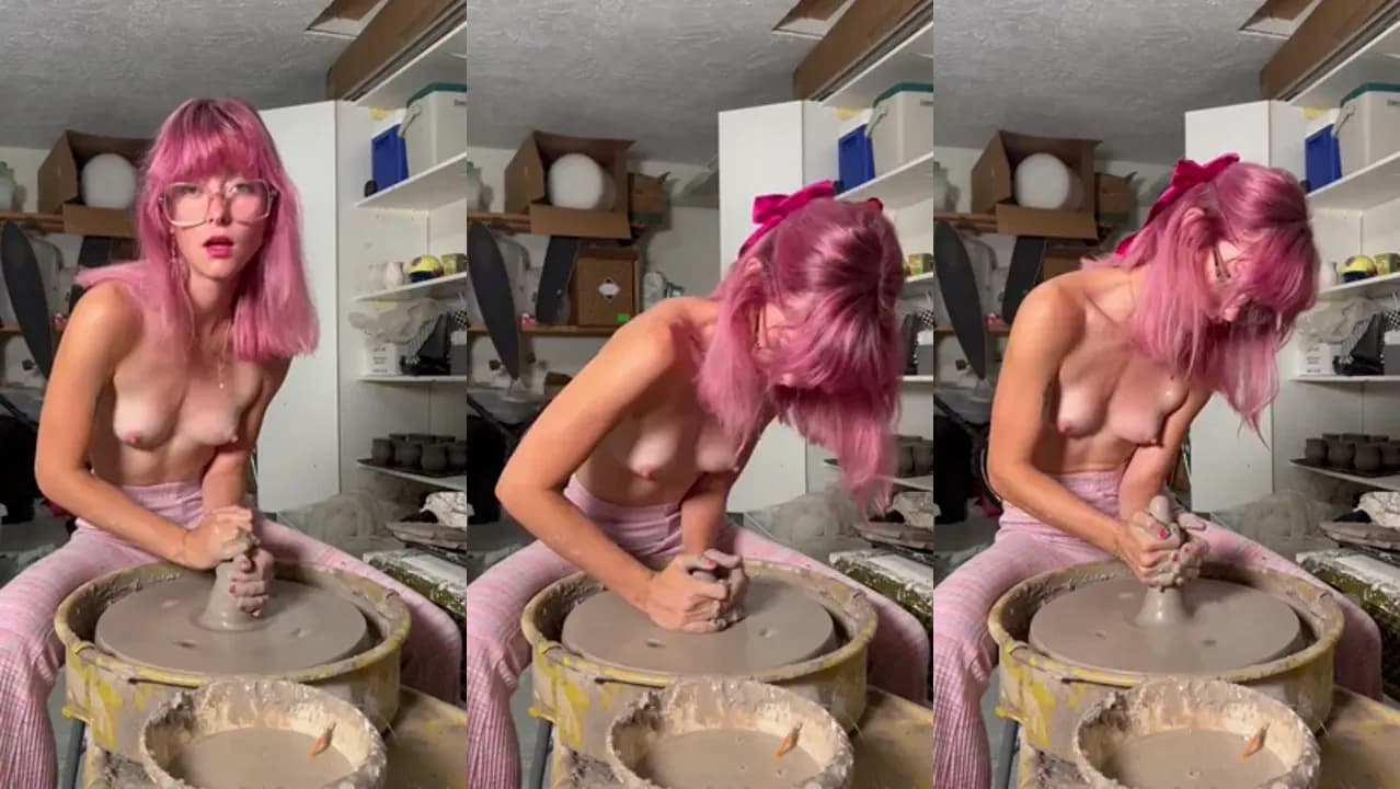 Pink-Haired HavenTunin Spins Clay While Naked