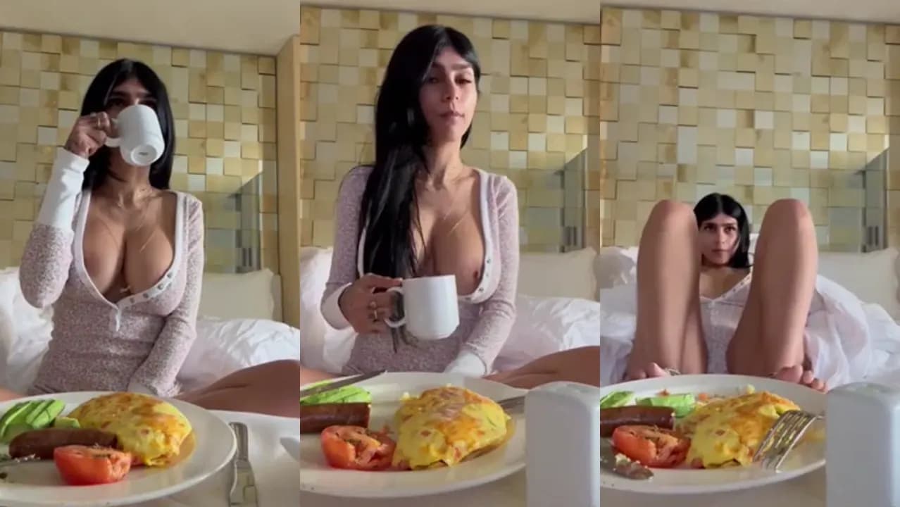 Mia Khalifa Eats Breakfast With Her Tits Out