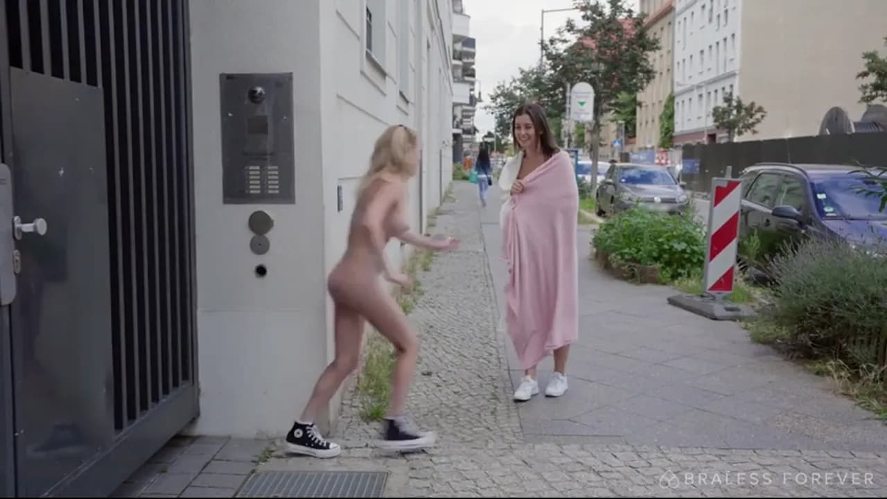 FlashingEmma & Viktoriia Eden Walks Naked With Towels