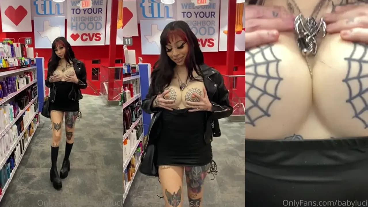 Babyluci Pulls Her Dress Down In Public